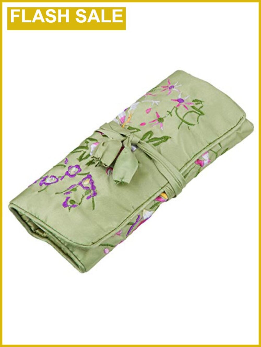 Embroidery Travel Jewelry Bag Roll Organizer with Zipper Pockets